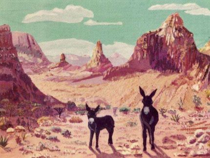 Two Burros in the Desert - A Cloth Collage by Grace Leonard