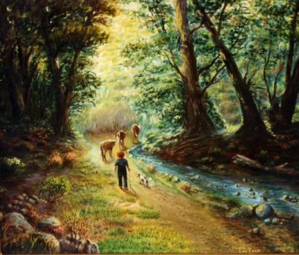 Bringing in the Cows - An Oil Painting by Grace Leonard